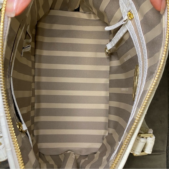 Like New & Rare Brahmin Vivian Macaroon Raffia Croc Embossed Genuine Leather Bag - Picture 15 of 16